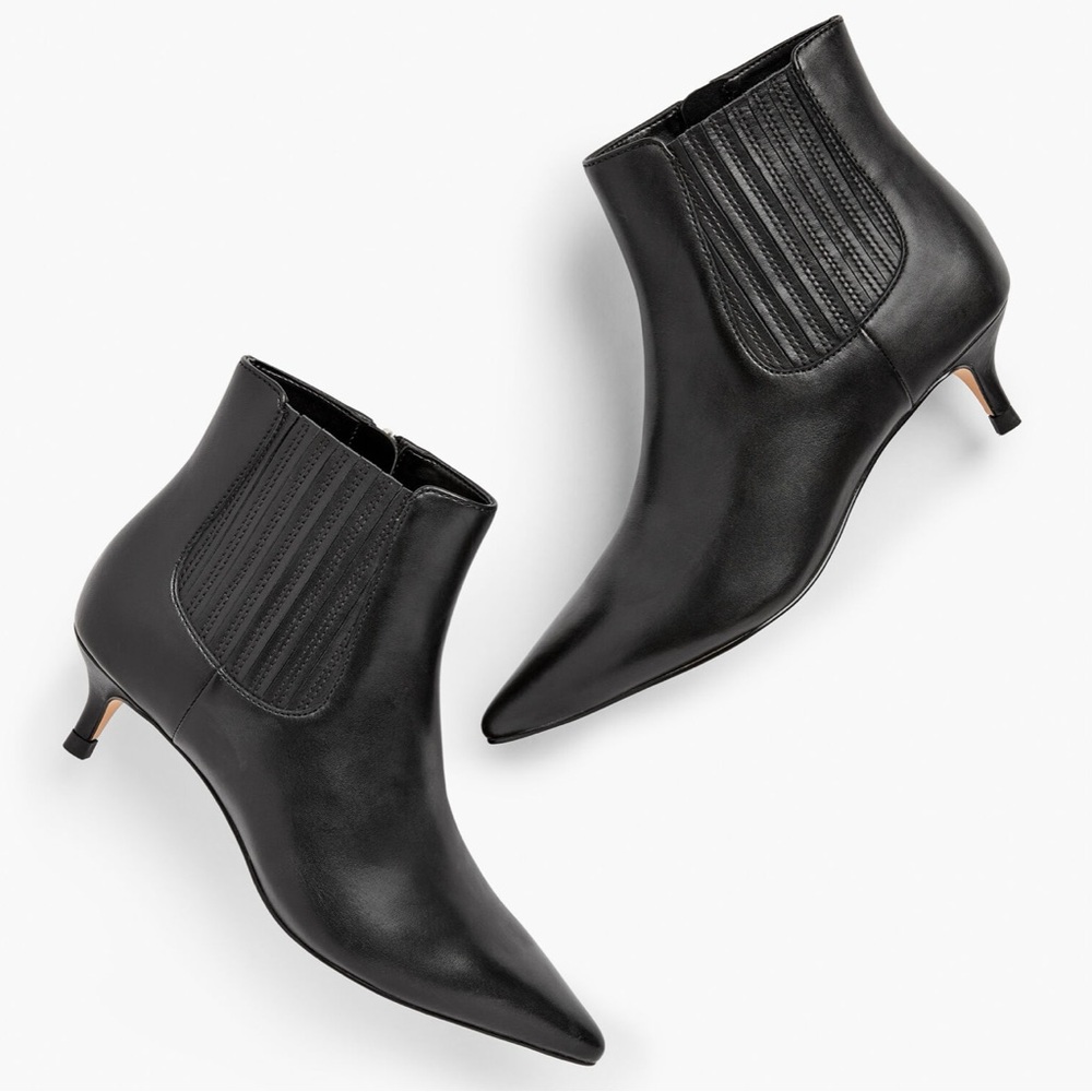 Talbots Iona Vachetta Leather Ankle Kitten Heel Booties Black Size 6